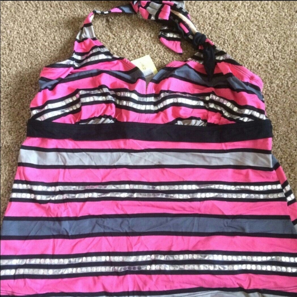 Torrid Pink Striped Swim Tankini Top